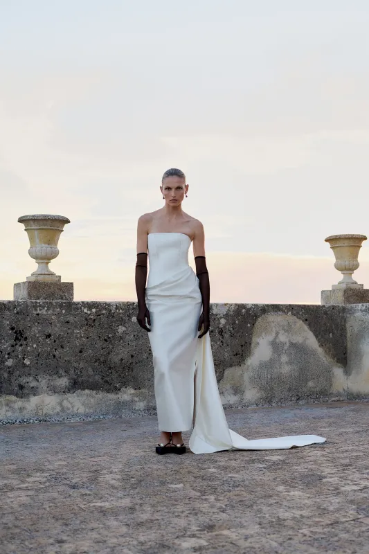 STYLE 163 // DUCHESSE SATIN CORSETED GOWN WITH WRAP SKIRT sold by THE OWN STUDIO