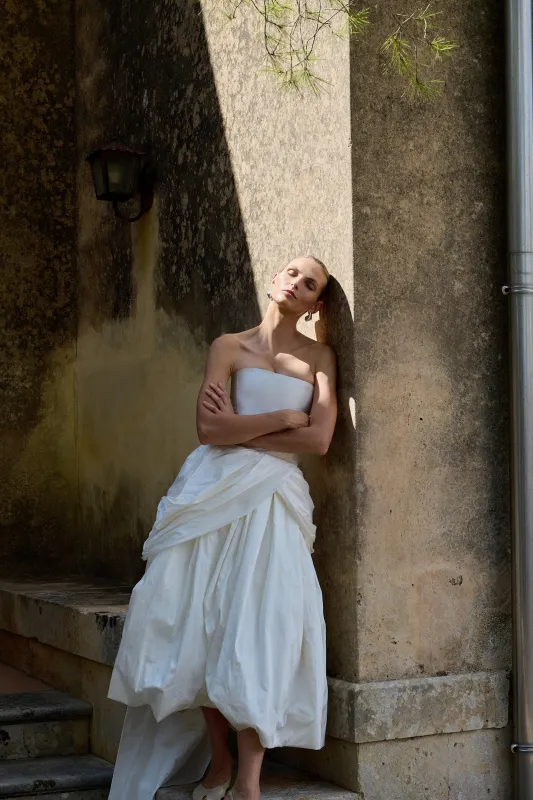 STYLE 166 // SILK TAFFETA CORSETED GOWN WITH PUFFBALL SKIRT sold by THE OWN STUDIO