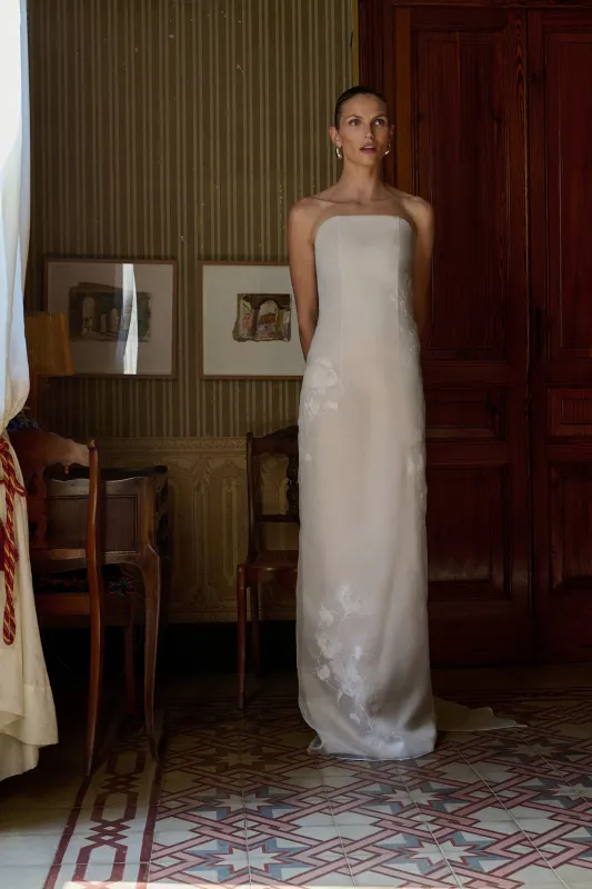 STYLE 172 // HAND PAINTED SILK ORGANZA STRAPLESS GOWN sold by THE OWN STUDIO