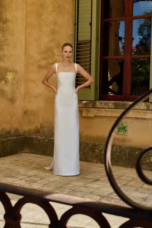 STYLE 182 // MIKADO COLUMN GOWN WITH SASHES made by THE OWN STUDIO
