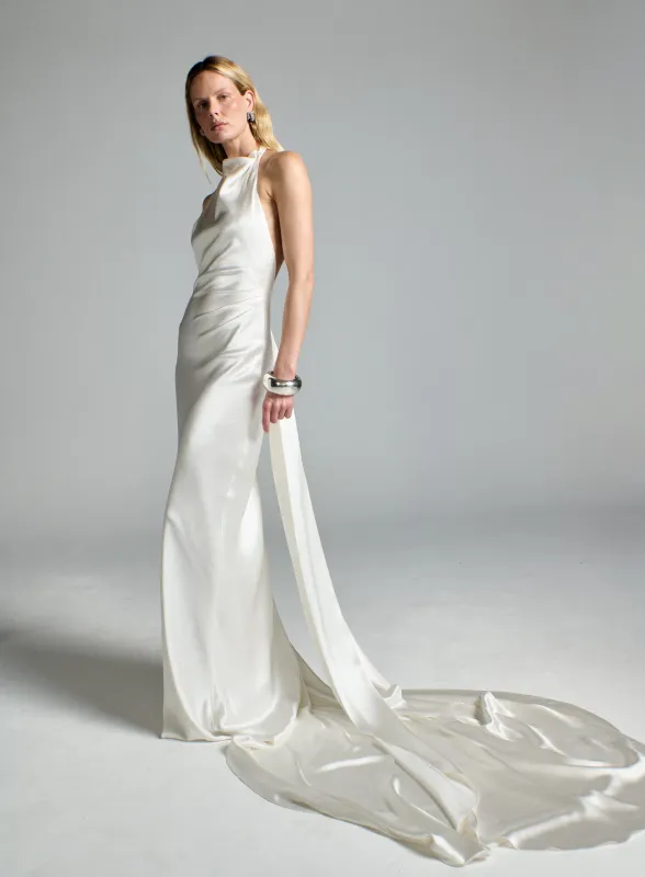 STYLE 151 // SILK SATIN DRAPED HALTERNECK GOWN sold by THE OWN STUDIO
