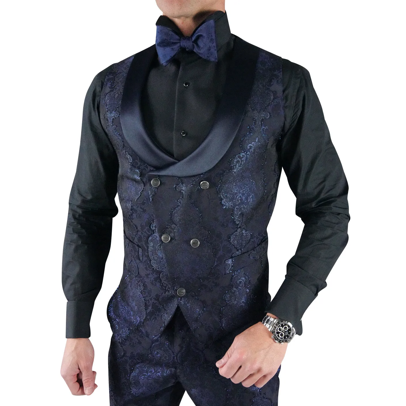 Navy Versaille Double Breasted Waistcoat sold by Sebastian Cruz Couture