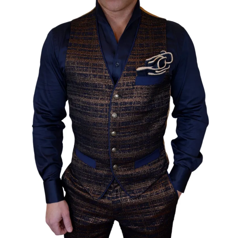 Midnight Bronze Boucle Ciottoli Waistcoat @ The Vault sold by Sebastian Cruz Couture