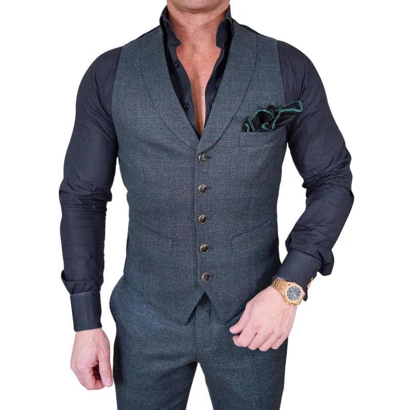 Midnight Jade Tweed Ciottoli Waistcoat @ The Vault sold by Sebastian Cruz Couture