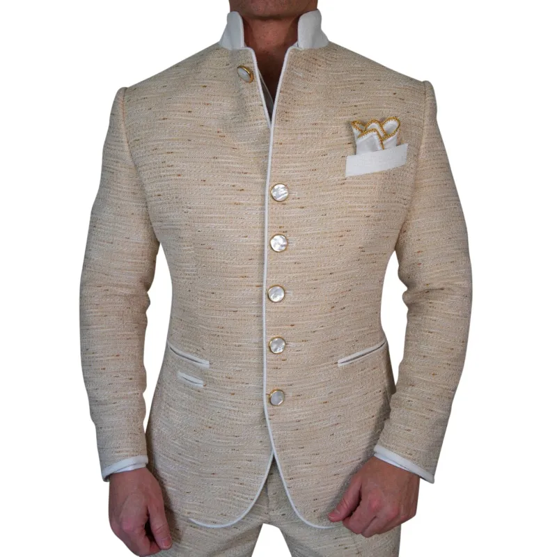 Golden Fieno Tweed Mandani Jacket sold by Sebastian Cruz Couture