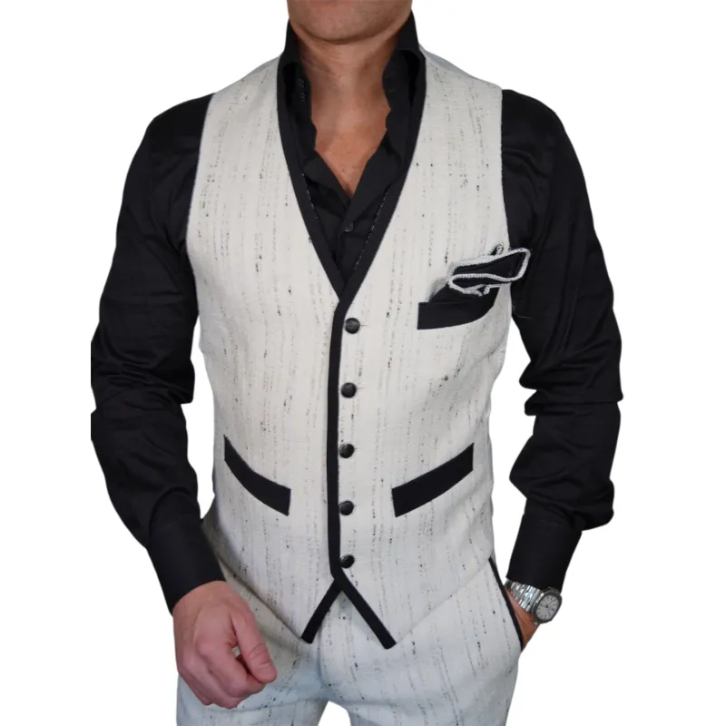 Vanilla Stracciatella Tweed Ciottoli Waistcoat sold by Sebastian Cruz Couture