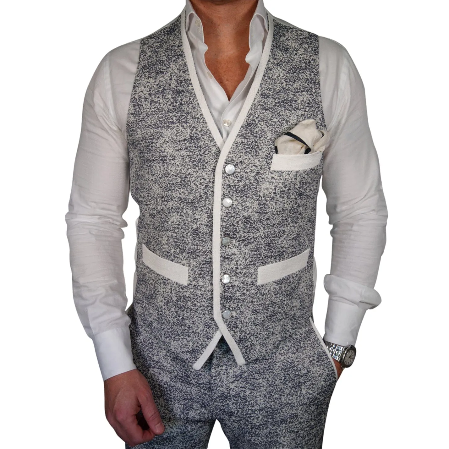 Vintage Blu Grano Ciottoli Waistcoat sold by Sebastian Cruz Couture