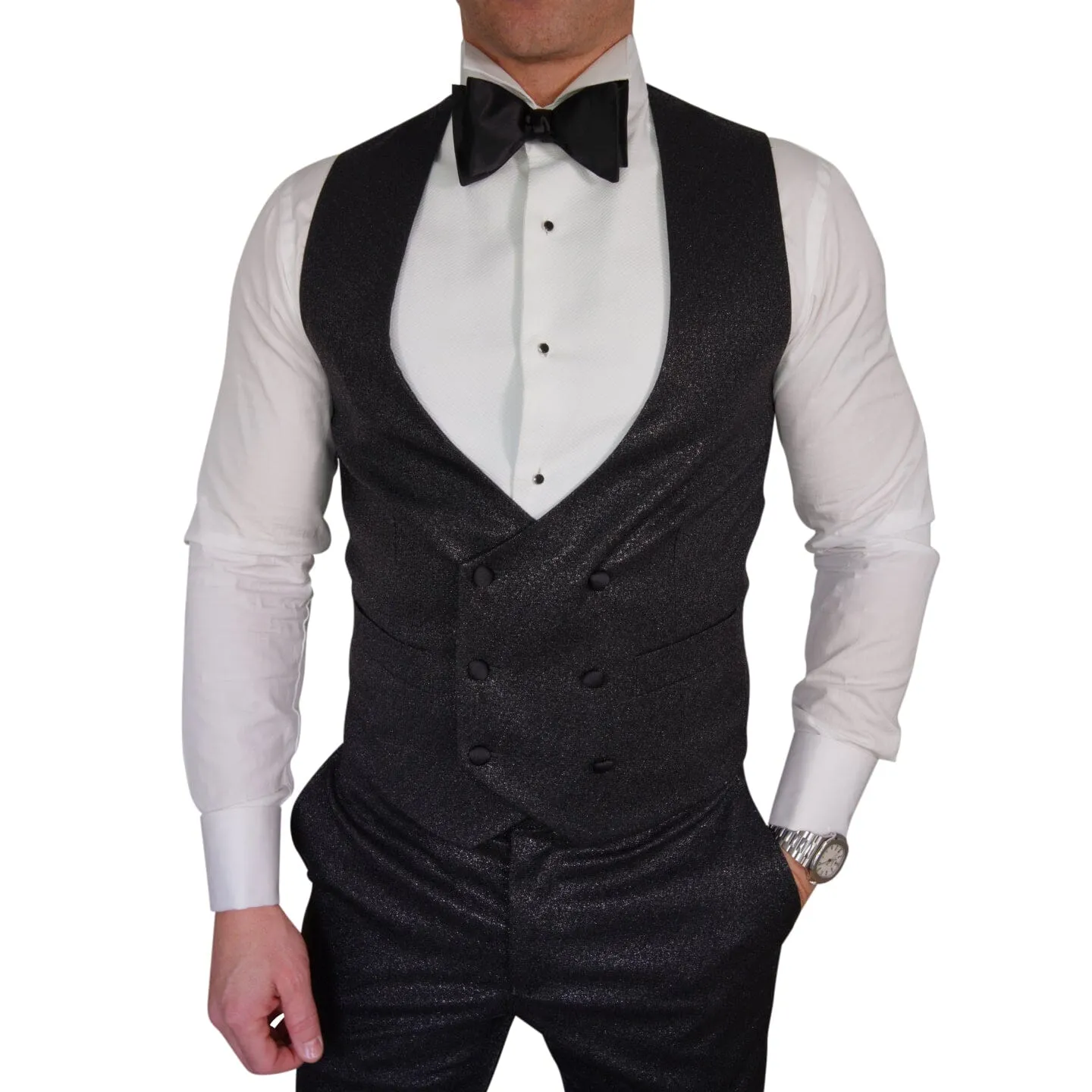 Onyx Lustro Naked Double Breasted Waistcoat sold by Sebastian Cruz Couture