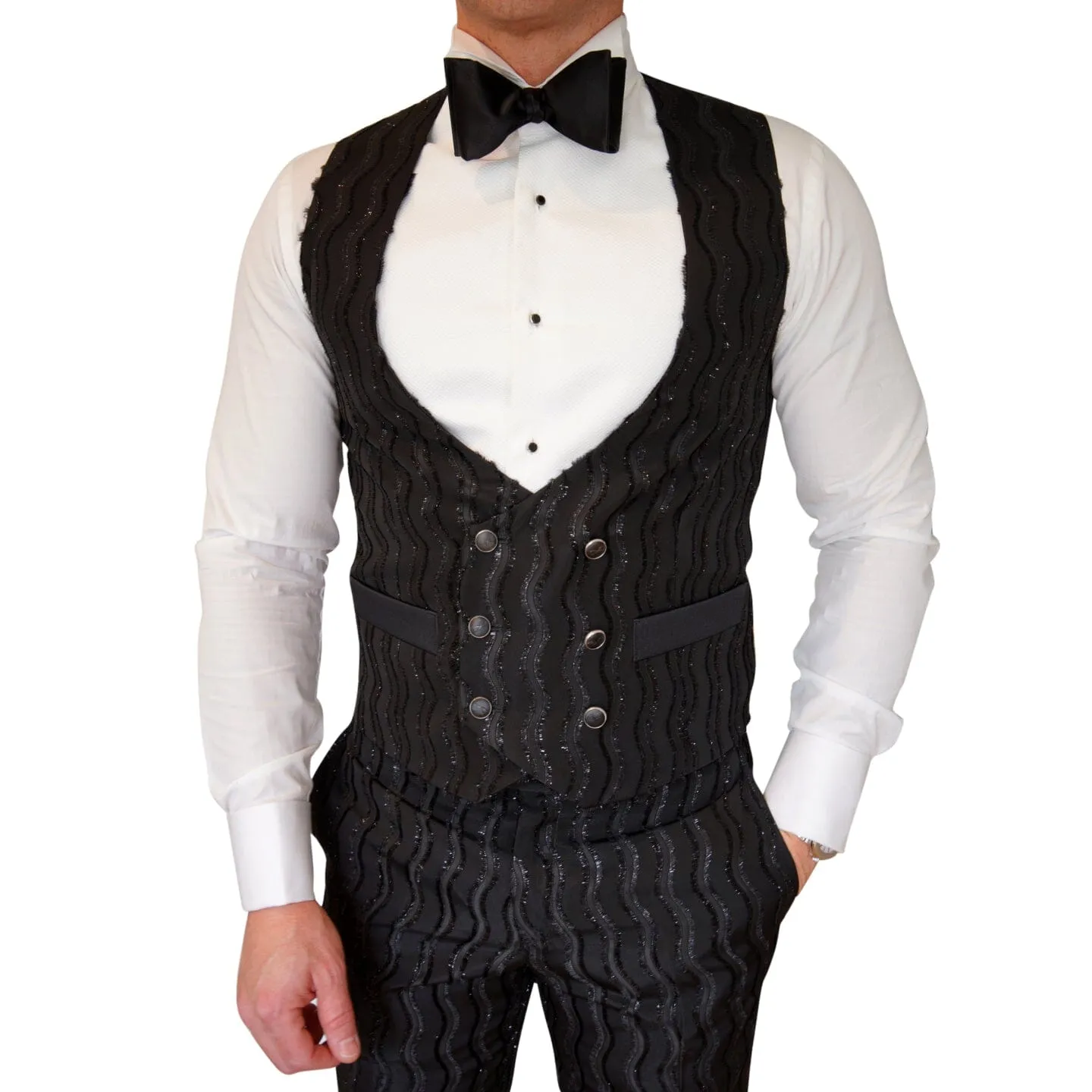 Rippled Inox Double Breasted Waistcoat sold by Sebastian Cruz Couture