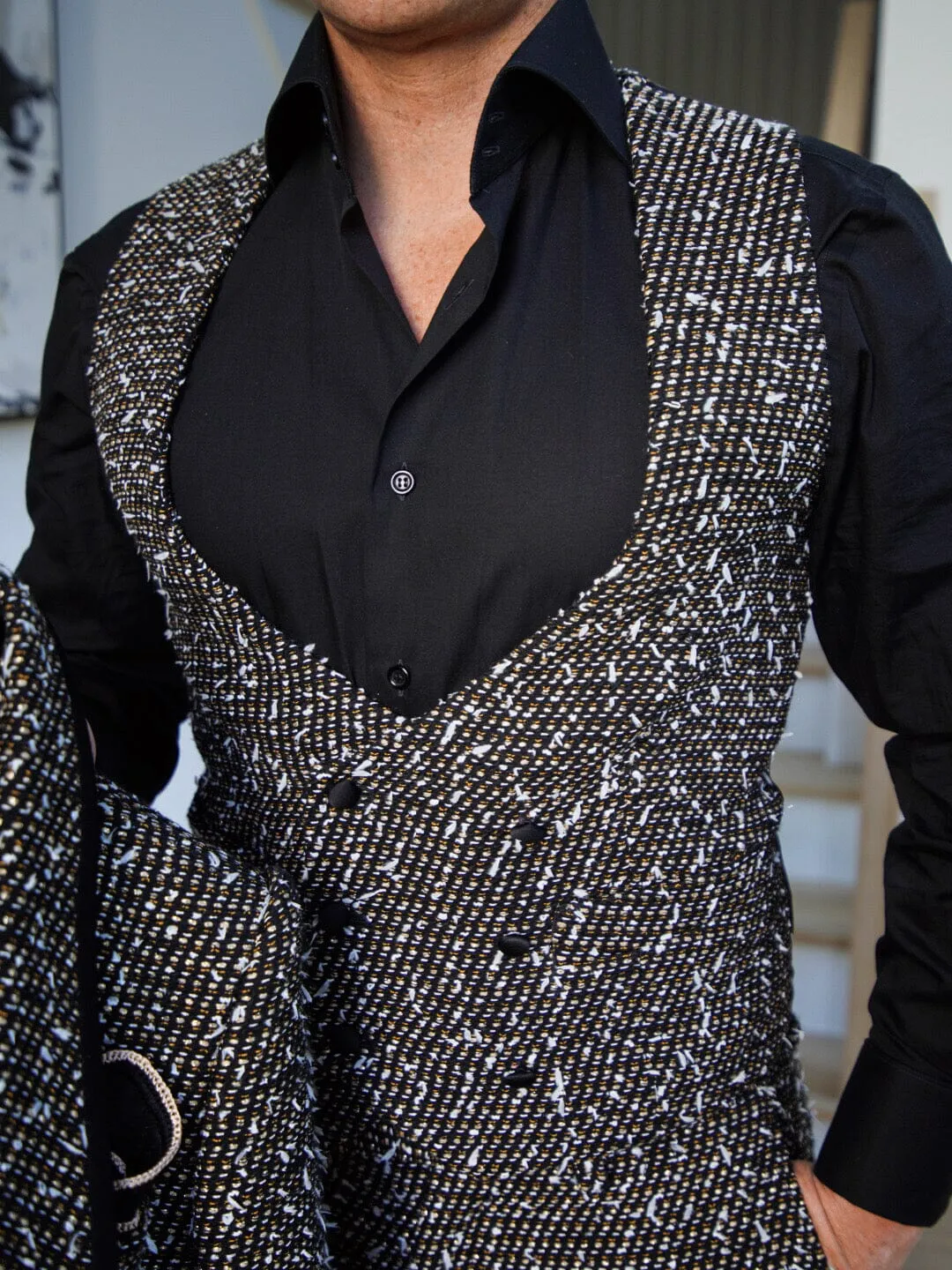 Tourmaline Boucle Naked Ciottoli Waistcoat sold by Sebastian Cruz Couture product image thumbnail 2