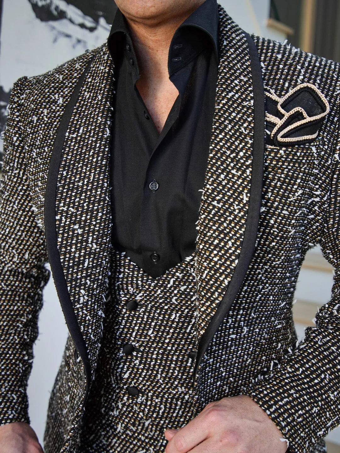 Tourmaline Boucle Smoking Jacket sold by Sebastian Cruz Couture product image thumbnail 2