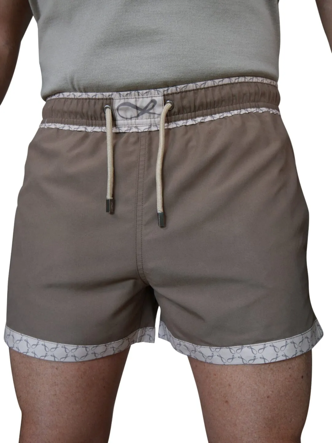 Caffe Signature Logo Euro Swim Trunks sold by Sebastian Cruz Couture