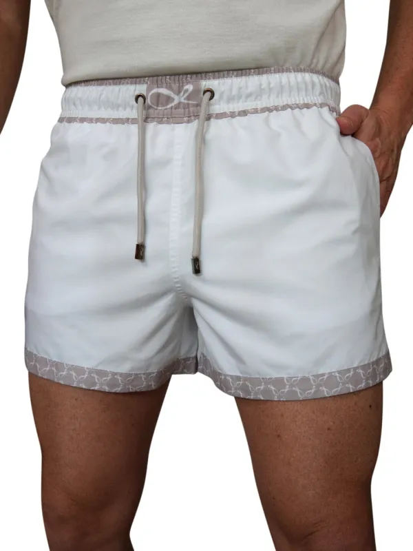Bianco Signature Logo Euro Swim Trunks sold by Sebastian Cruz Couture