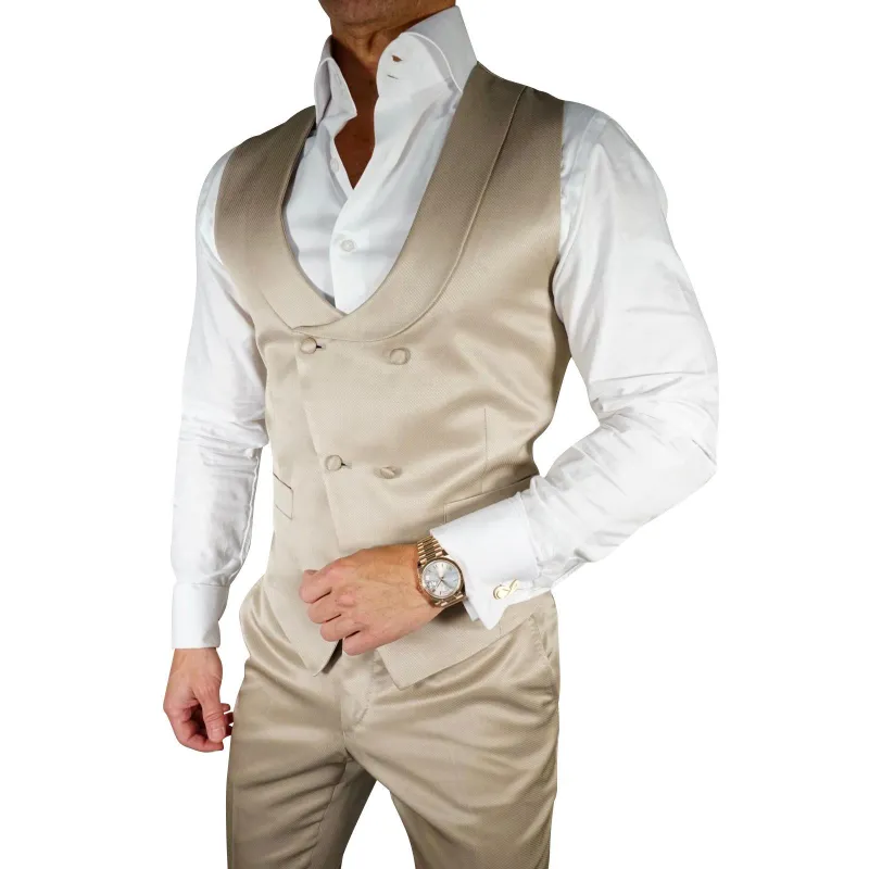 Champagne Oro Lucentezza Double Breasted Waistcoat @ The Vault sold by Sebastian Cruz Couture