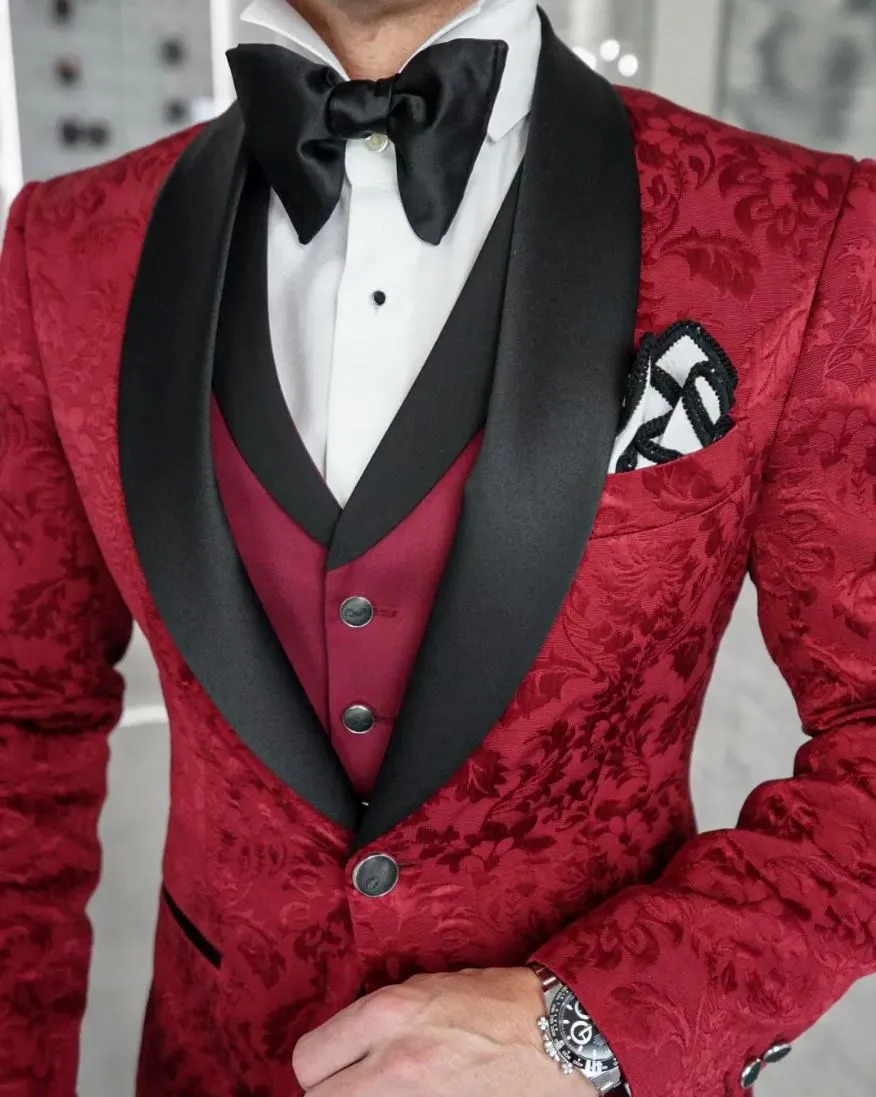 Burgundy & Black Fiore Dinner Jacket @ The Vault sold by Sebastian Cruz Couture product image thumbnail 2