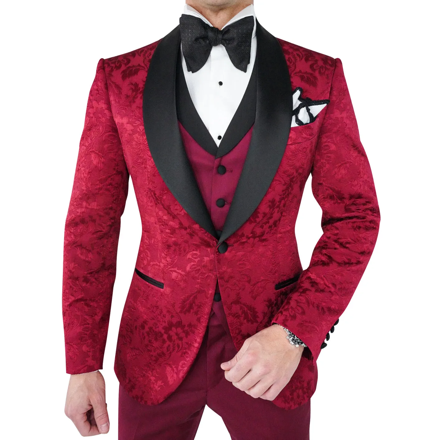 Burgundy & Black Fiore Dinner Jacket @ The Vault sold by Sebastian Cruz Couture product image thumbnail 3