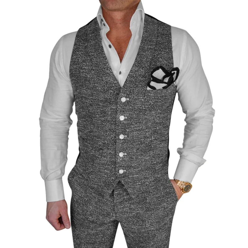 Carbon Grano Tweed Ciottoli Waistcoat @ The Vault sold by Sebastian Cruz Couture
