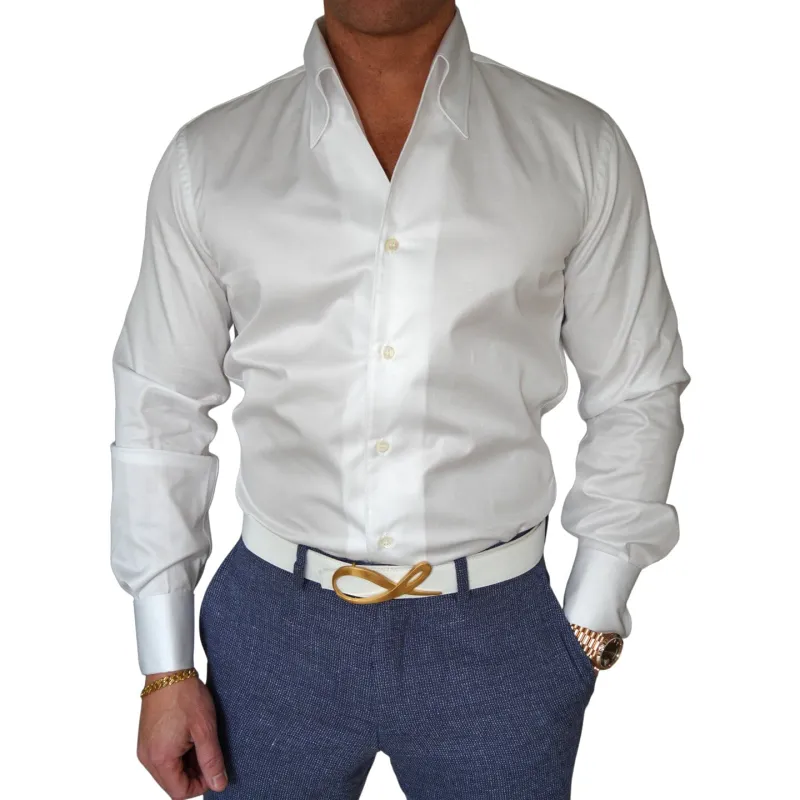White Pointed Solopezzo Dress Shirt sold by Sebastian Cruz Couture