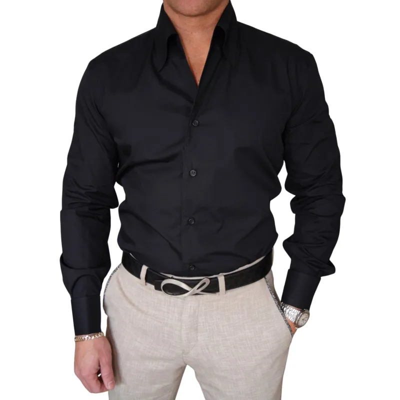 Black Pointed Solopezzo Dress Shirt sold by Sebastian Cruz Couture