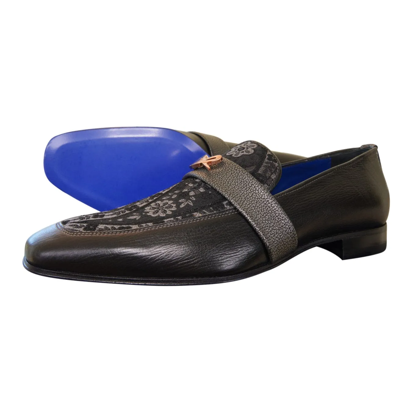 Nero Gunmetal Paisley With Rose Gold Hardware Loafer sold by Sebastian Cruz Couture