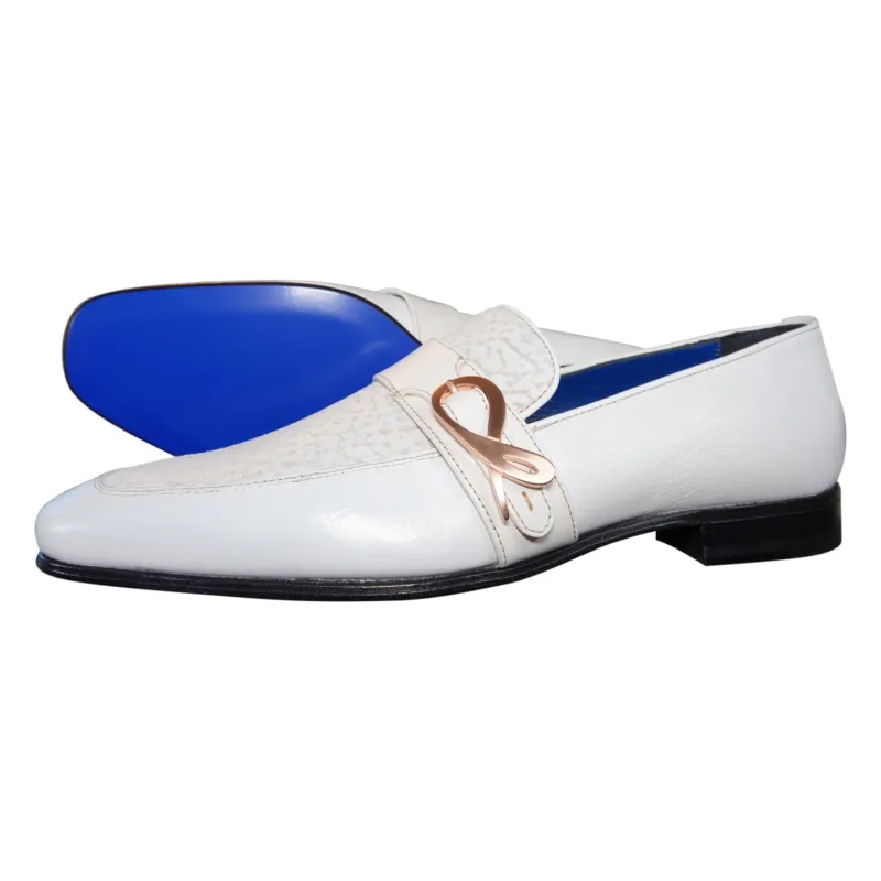 White Piega Monk Rose Gold Loafer sold by Sebastian Cruz Couture