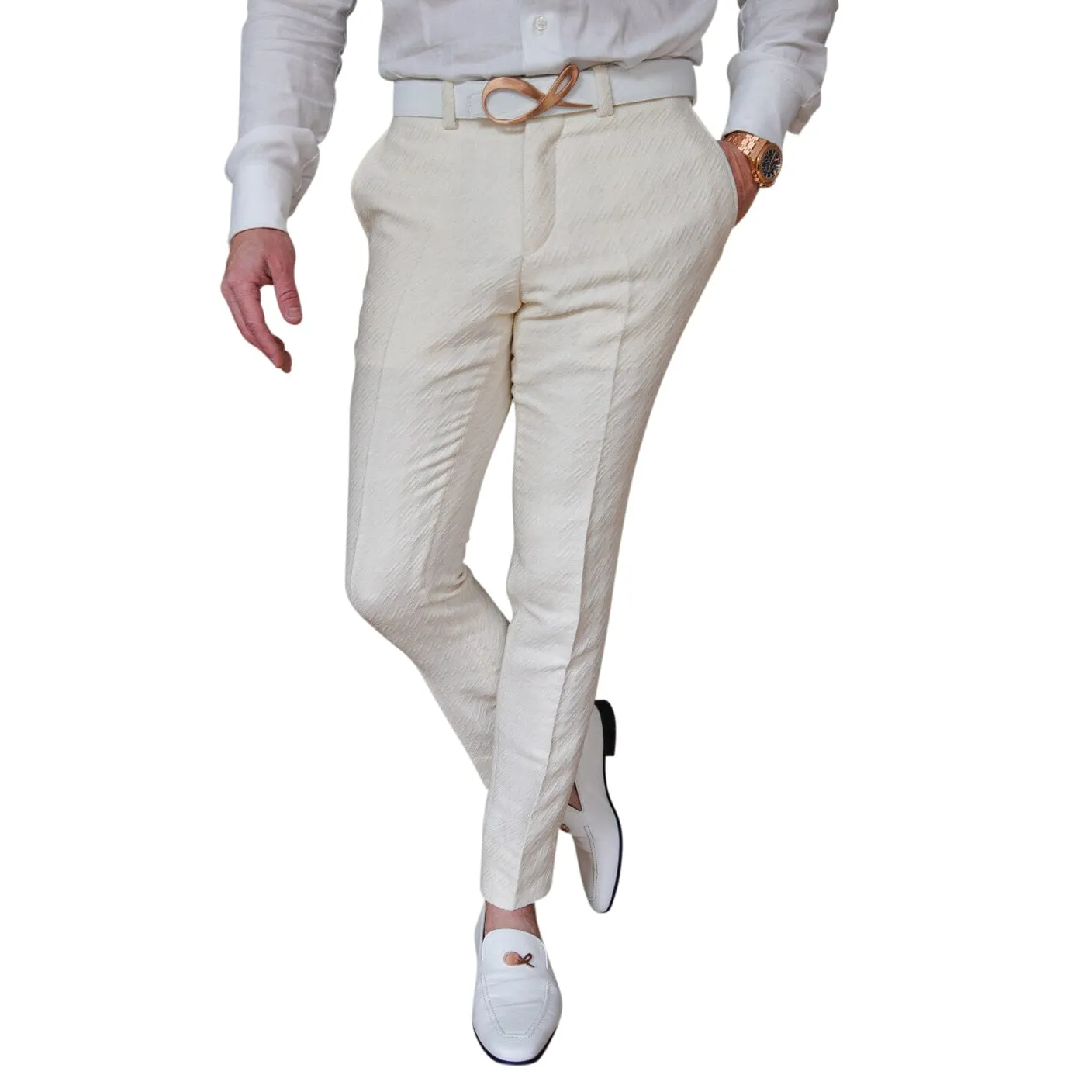 Vanilla Crema Houndstooth Trousers @ The Vault sold by Sebastian Cruz Couture