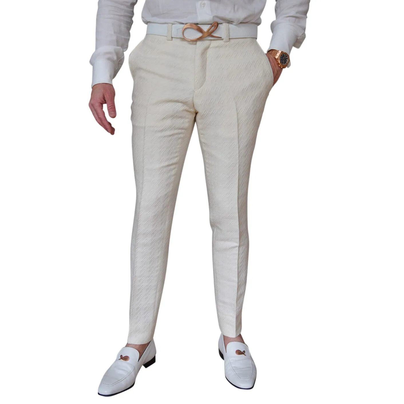 Vanilla Crema Houndstooth Trousers @ The Vault sold by Sebastian Cruz Couture product image thumbnail 2