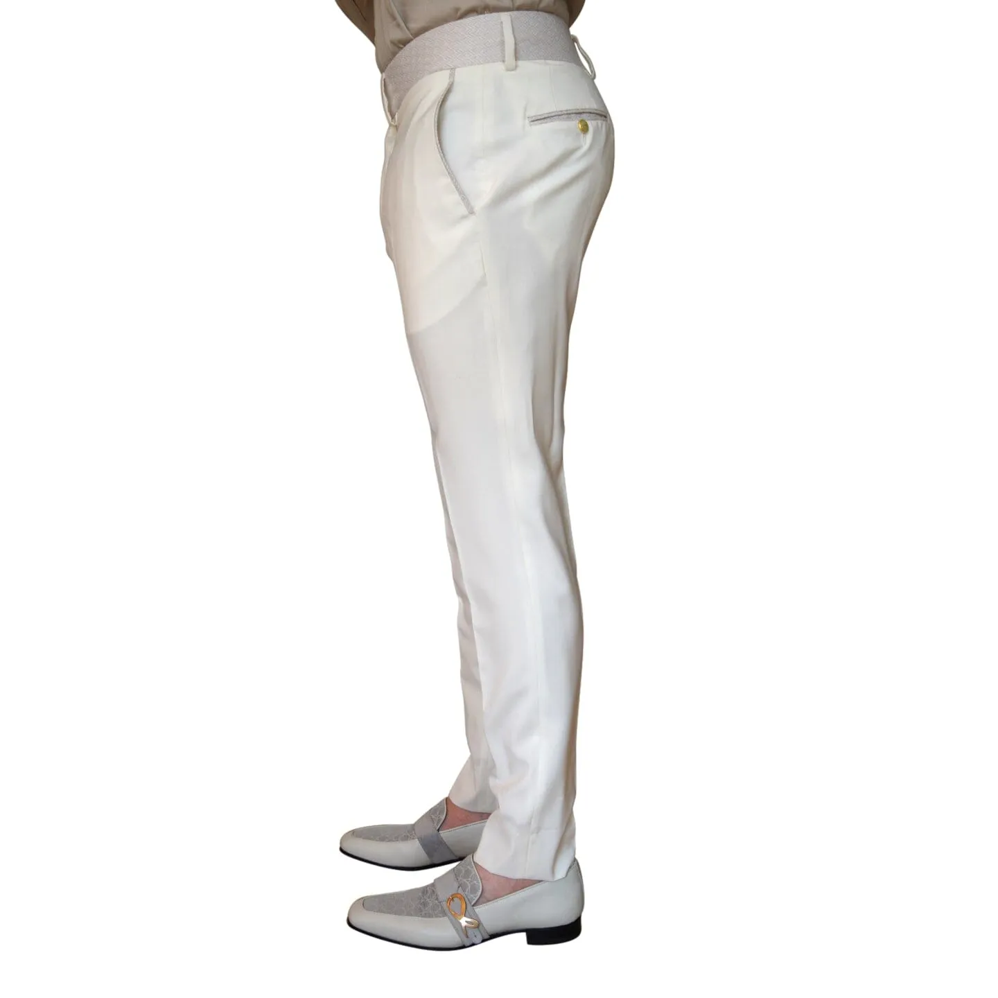 Ivory Latte Herringbone Hampton Trousers sold by Sebastian Cruz Couture product image thumbnail 3