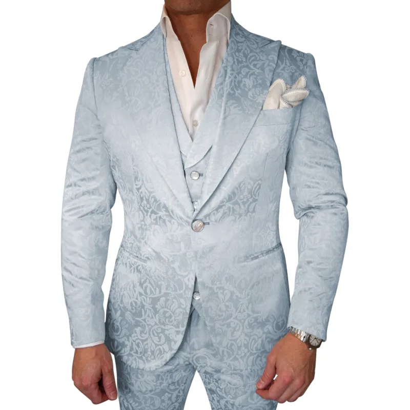 Blu Ghiaccio Paisley Bold Jacket sold by Sebastian Cruz Couture