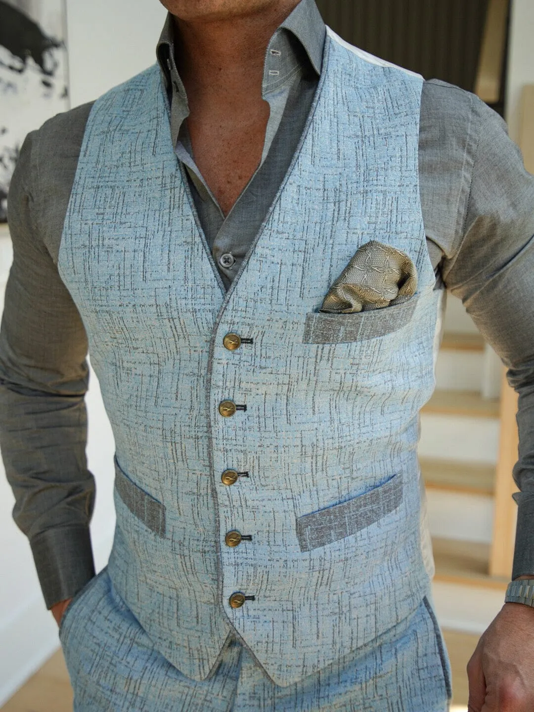 Azzurro Titanium Naked Ciottoli Waistcoat sold by Sebastian Cruz Couture product image thumbnail 2