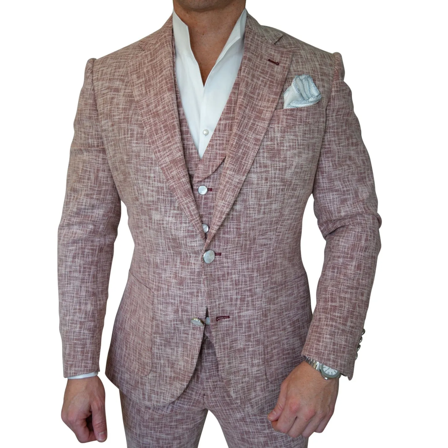Faded Alizarin Tweed Jacket sold by Sebastian Cruz Couture