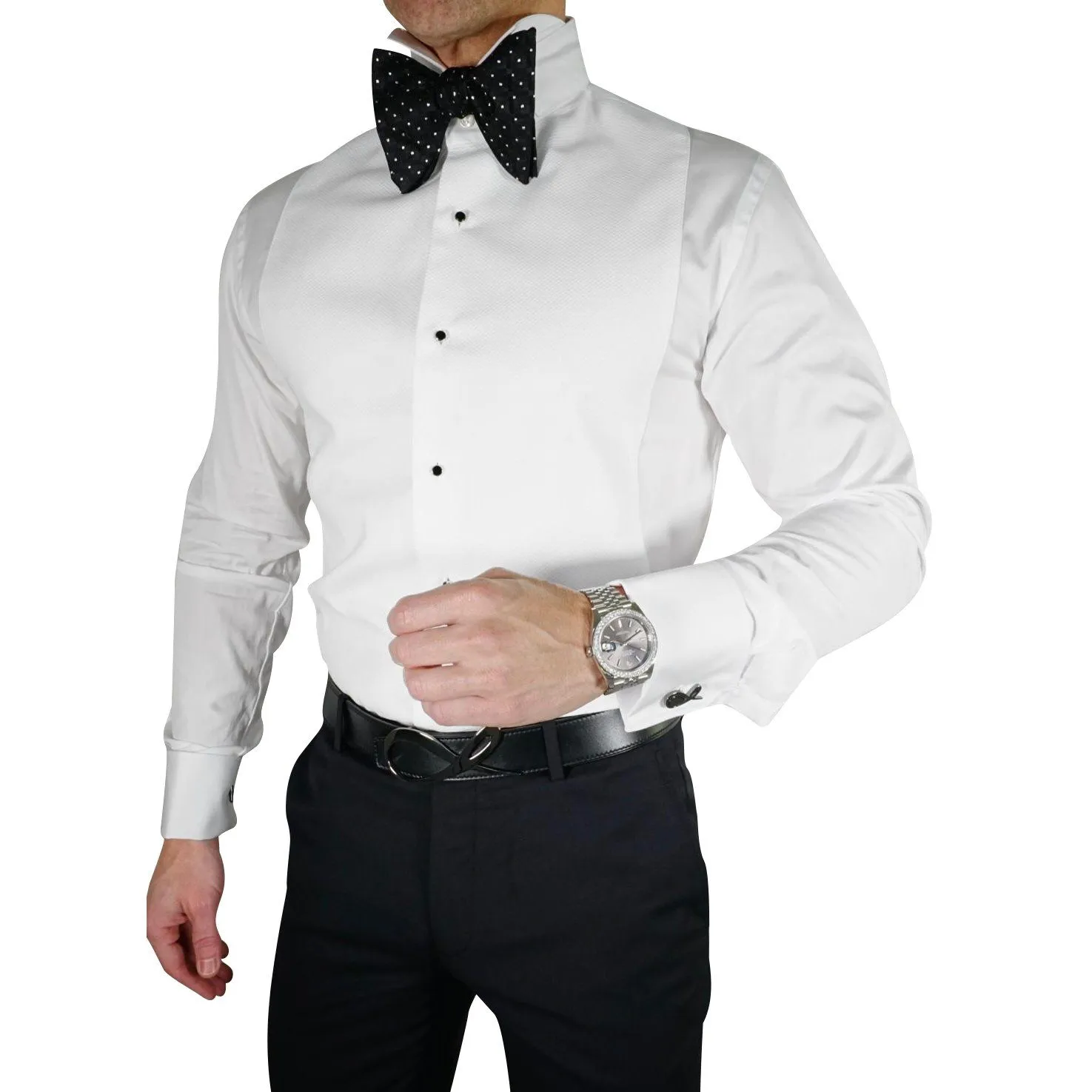 White Evento Tuxedo Shirt @ The Vault sold by Sebastian Cruz Couture