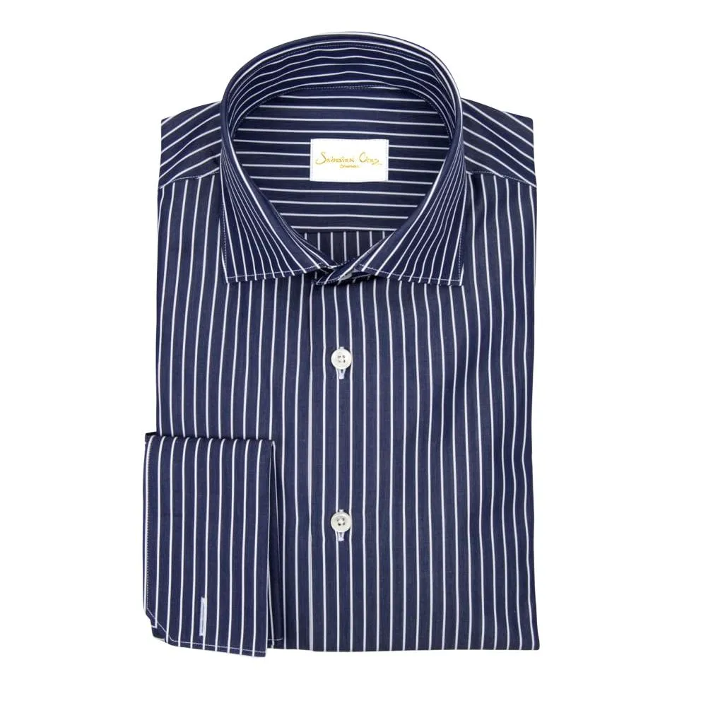 Navy Chalk Stripe Dress Shirt @ The Vault sold by Sebastian Cruz Couture product image thumbnail 2