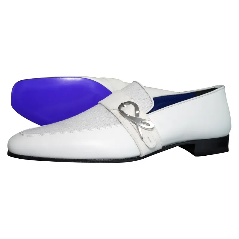 White Diamante Leather Monk Silver Loafers @ The Vault sold by Sebastian Cruz Couture