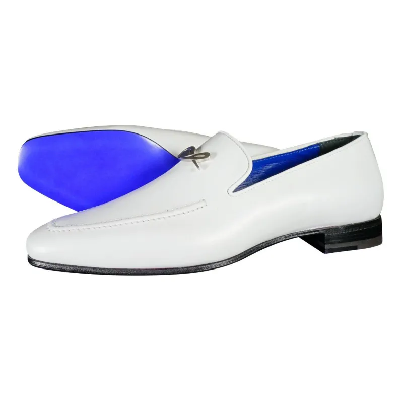 Bianco With Silver Hardware Leather Loafers @ The Vault sold by Sebastian Cruz Couture