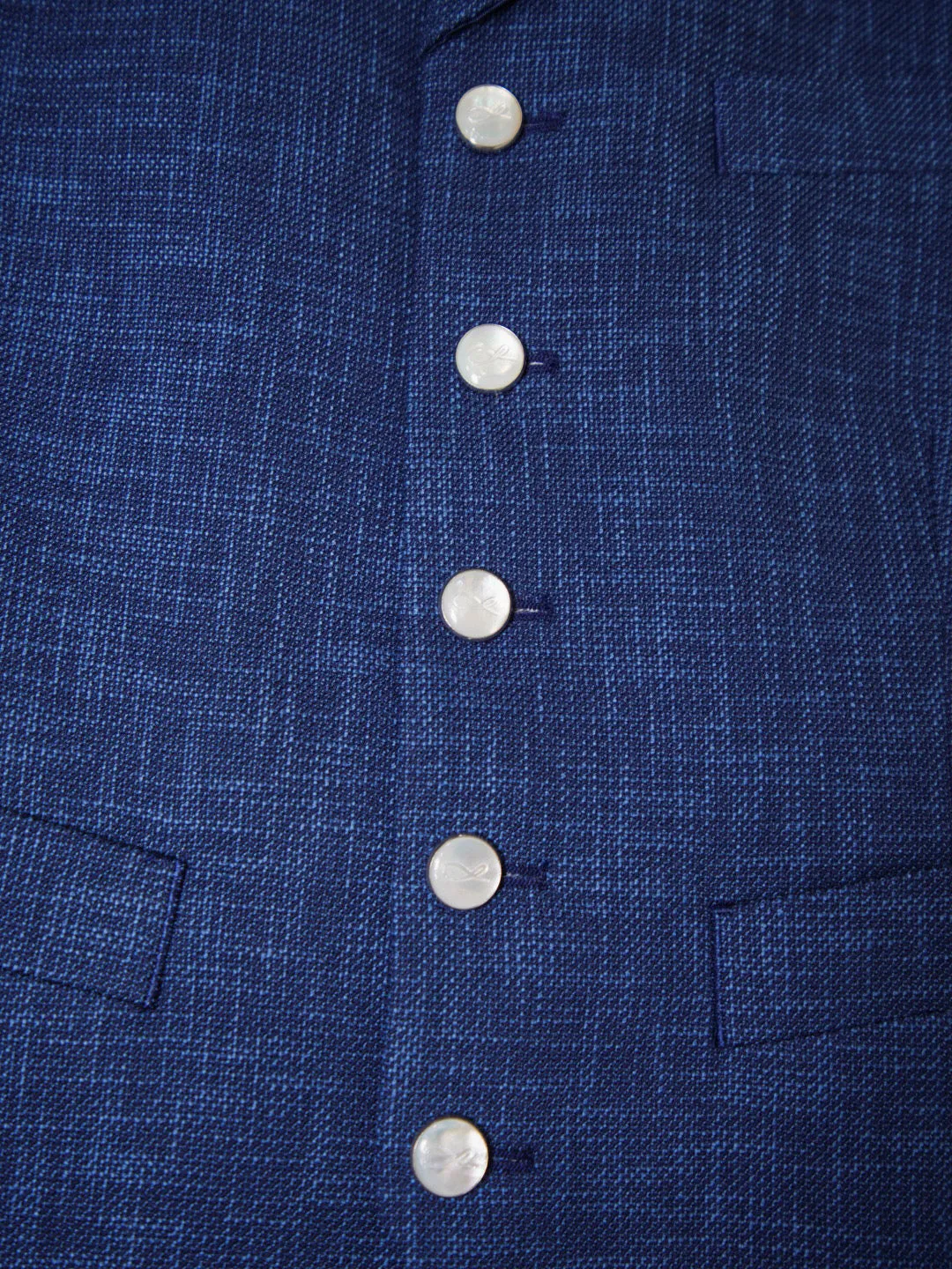 Prussian Blu Lino Tweed Ciottoli Waistcoat @ The Vault sold by Sebastian Cruz Couture product image thumbnail 2