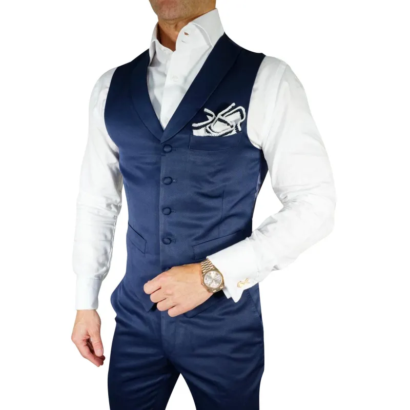 Navy Blue Lucentezza Ciottoli Waistcoat @ The Vault sold by Sebastian Cruz Couture
