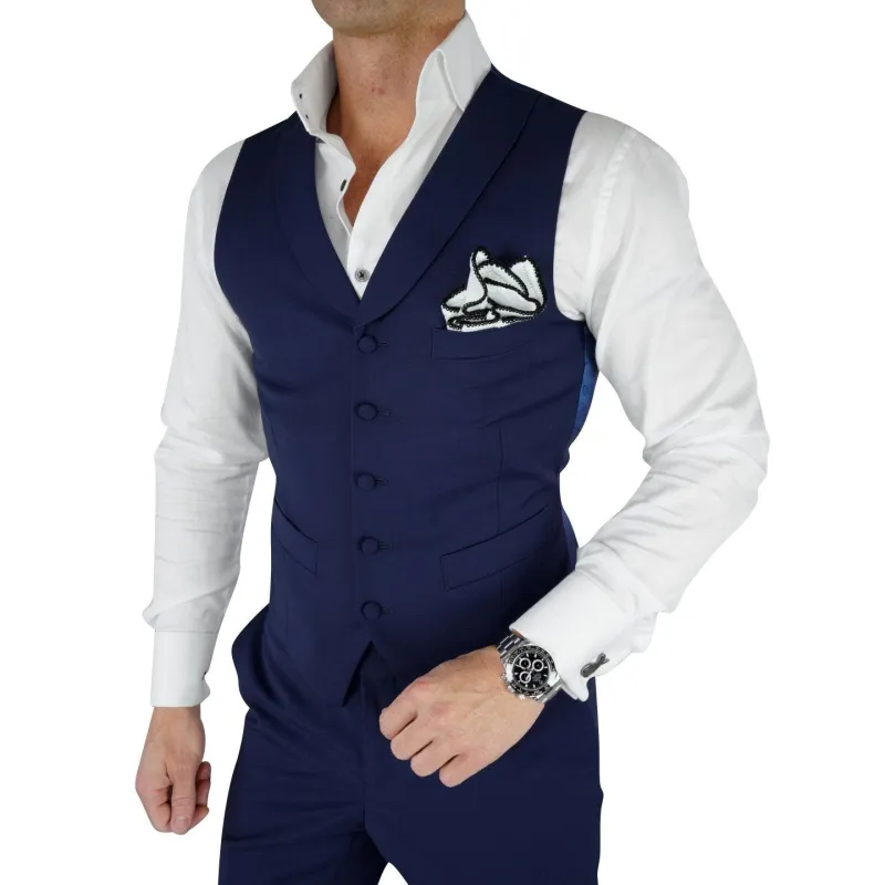 Navy Blue Ciottoli Waistcoat @ The Vault sold by Sebastian Cruz Couture