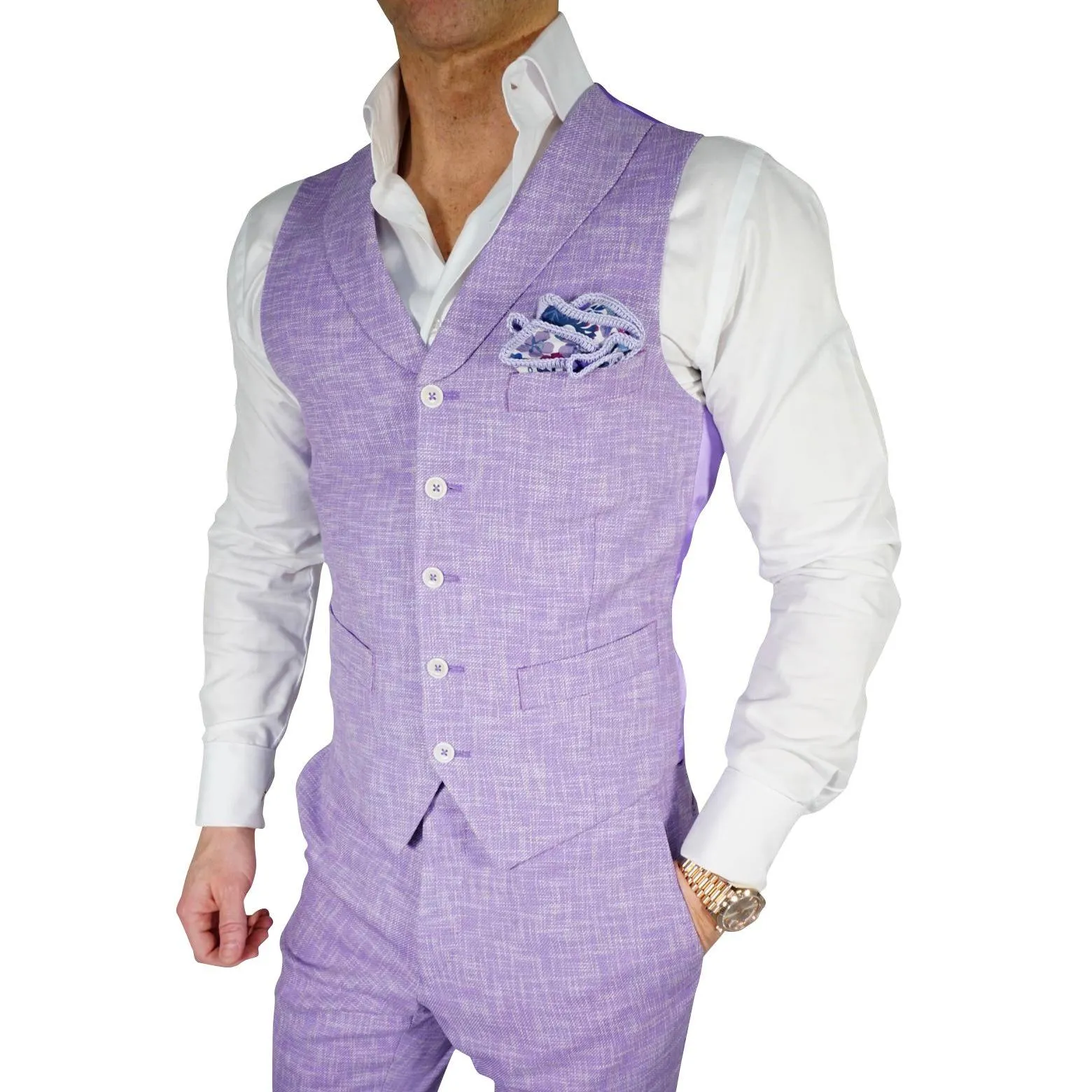 Lavender Lino Tweed Ciottoli Waistcoat @ The Vault sold by Sebastian Cruz Couture
