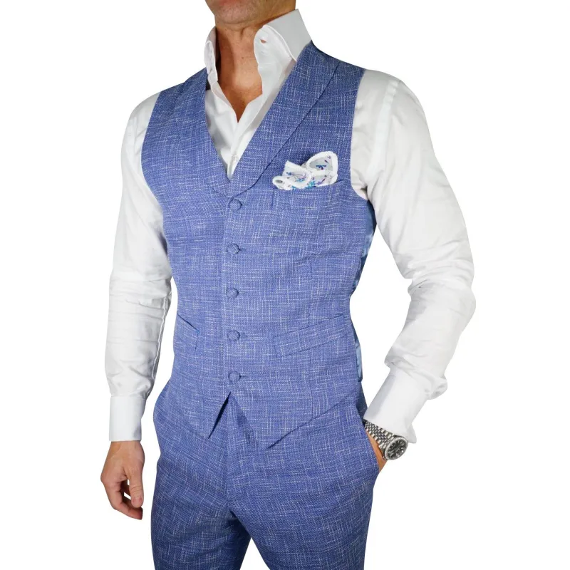 Azure Denim Canestro Ciottoli Waistcoat @ The Vault sold by Sebastian Cruz Couture