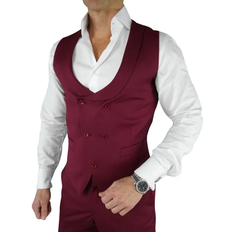 Burgundy Double Breasted Waistcoat @ The Vault sold by Sebastian Cruz Couture