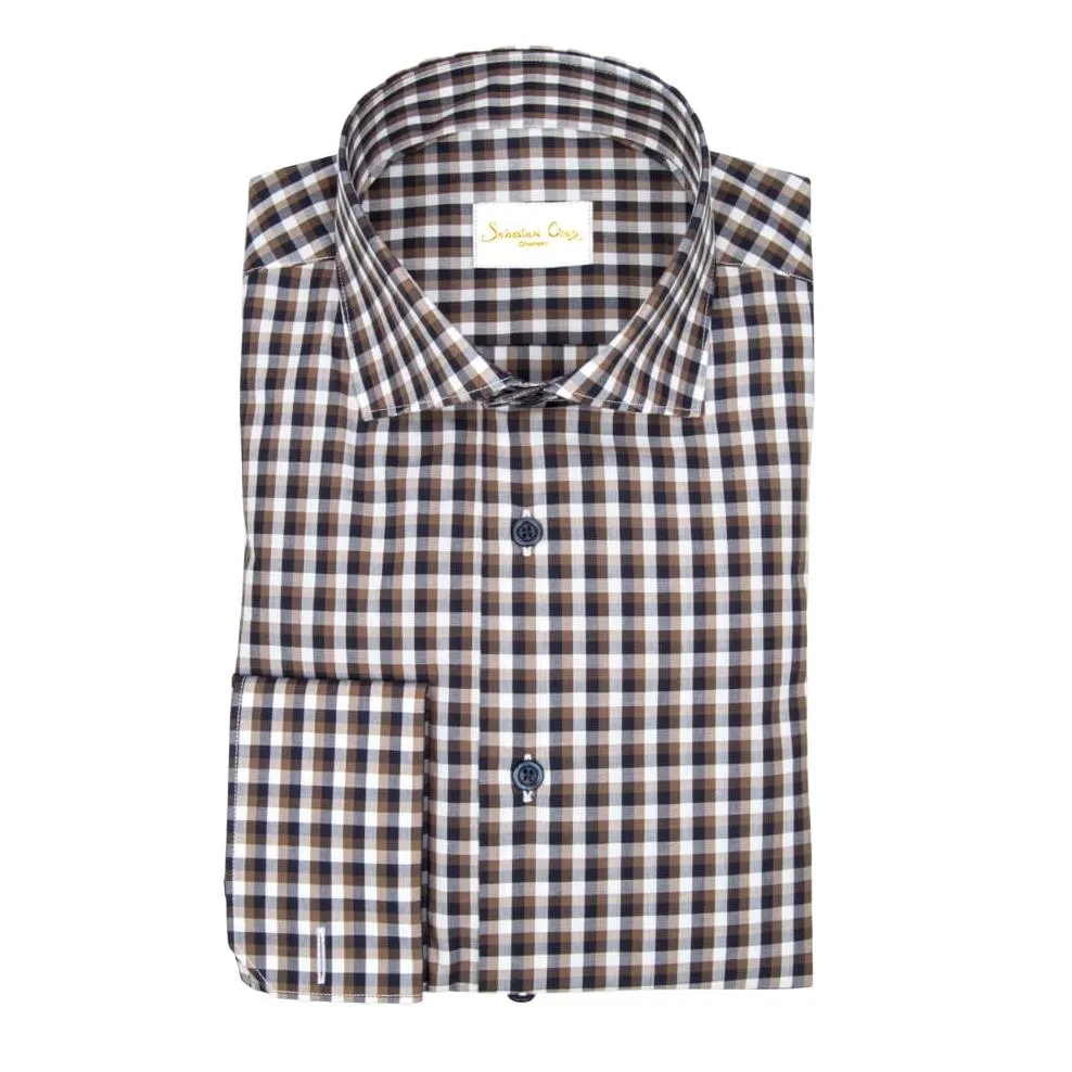 Navy Mocha Gingham Dress Shirt @ The Vault sold by Sebastian Cruz Couture product image thumbnail 2