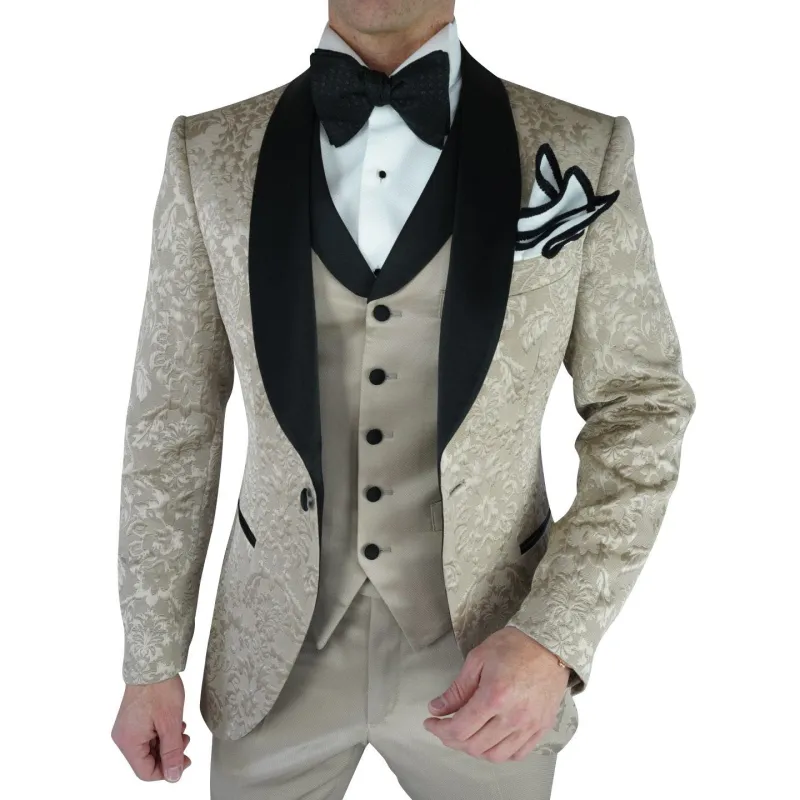 Champagne Oro Fiore and Black Dinner Jacket sold by Sebastian Cruz Couture