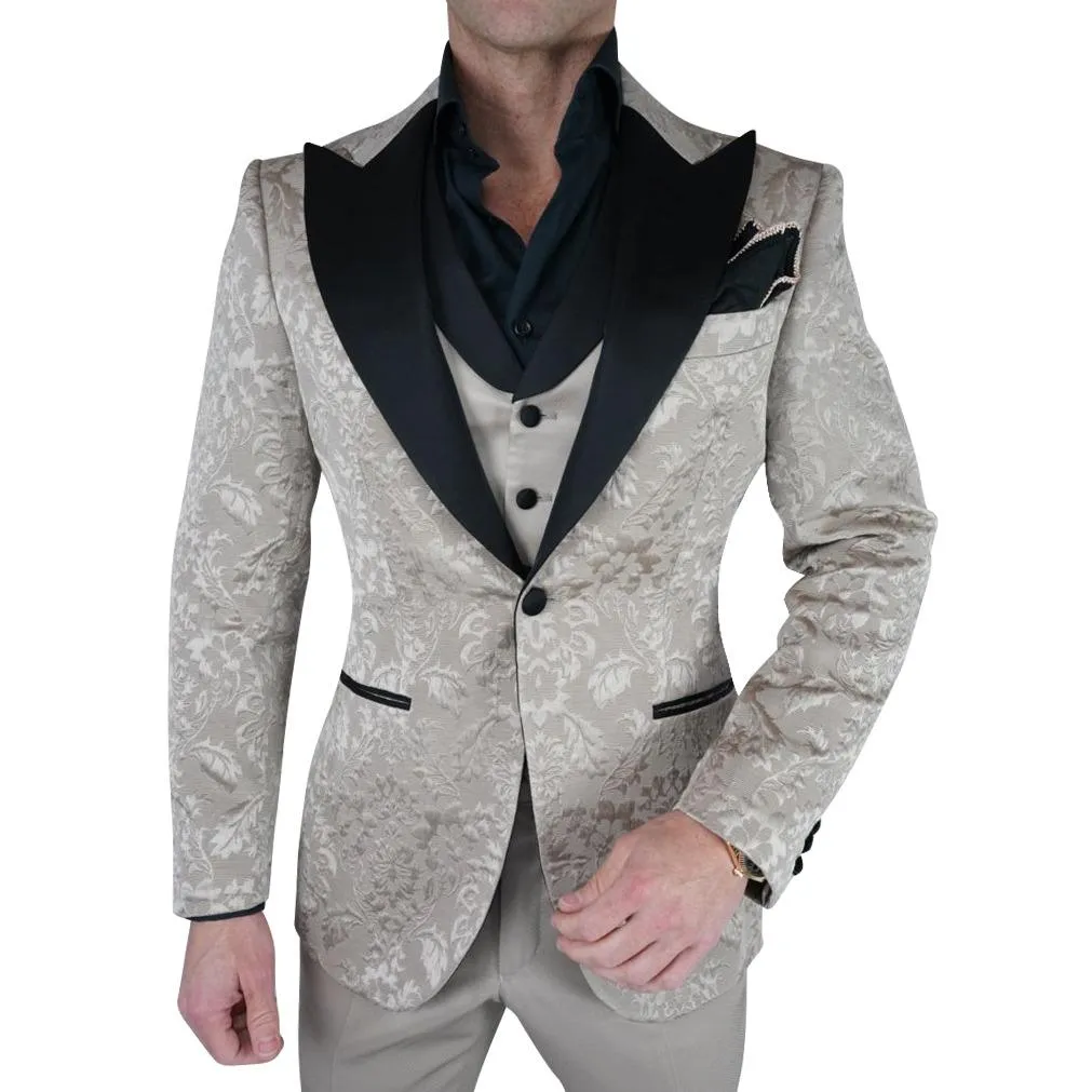 Champagne Oro Fiore and Black Jacket sold by Sebastian Cruz Couture