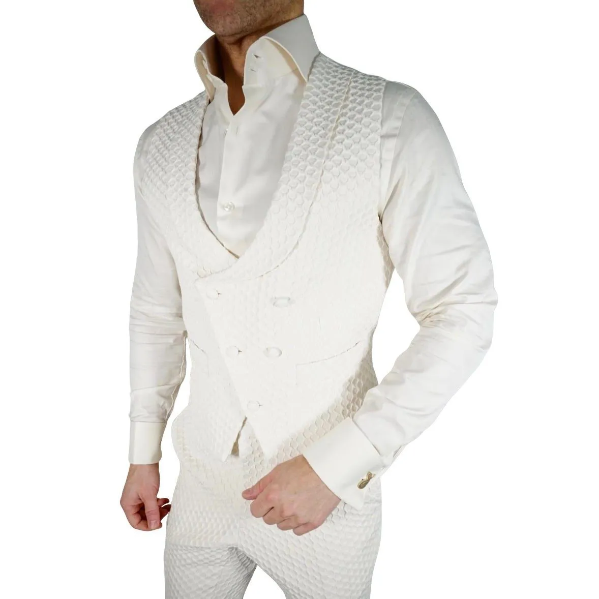 Vaniglia Honeycomb Double Breasted Waistcoat sold by Sebastian Cruz Couture