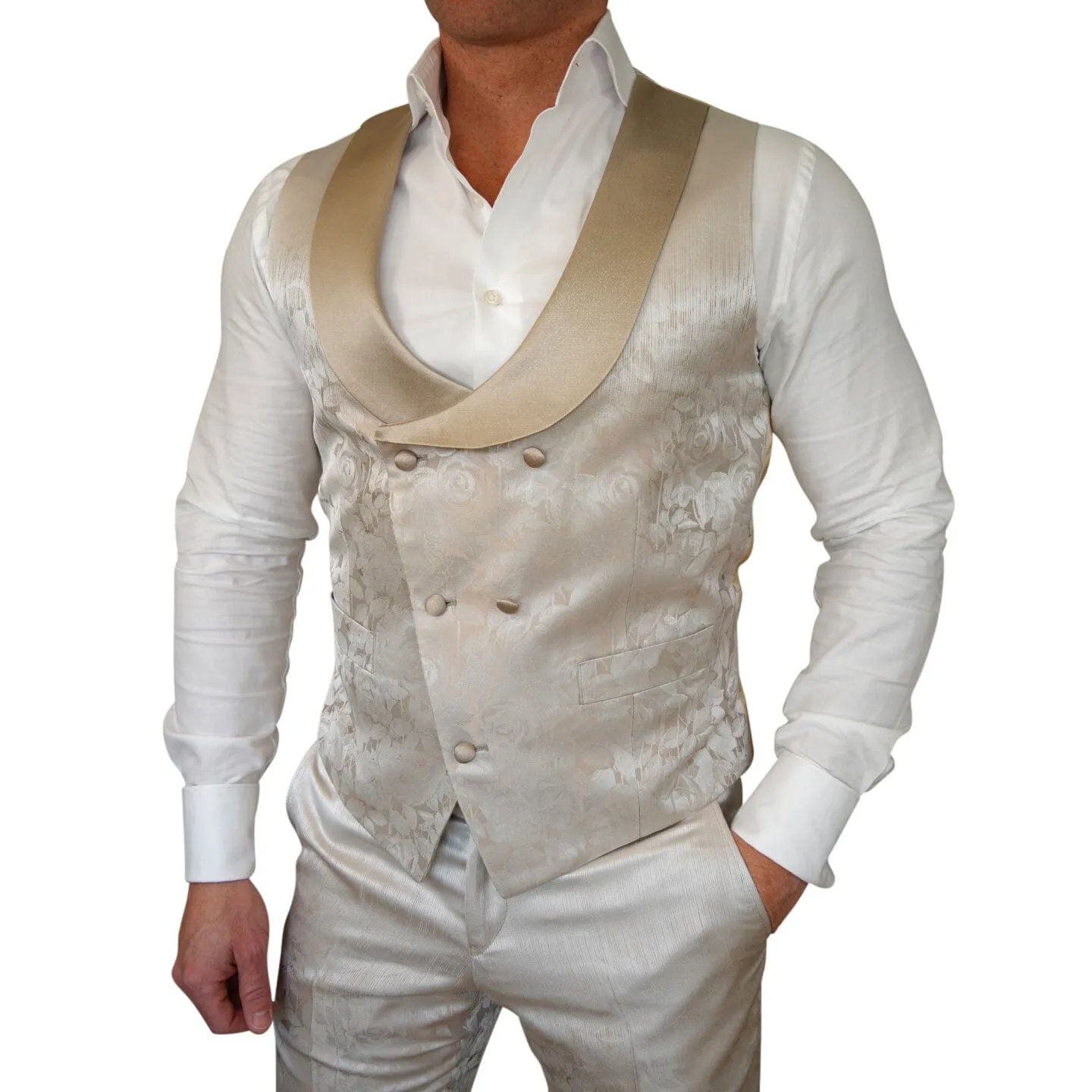 Champagne Sateen Ombre Double Breasted Waistcoat sold by Sebastian Cruz Couture