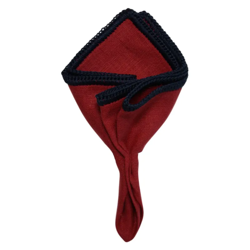 Ruby Red with Navy Blue Signature Border sold by Sebastian Cruz Couture