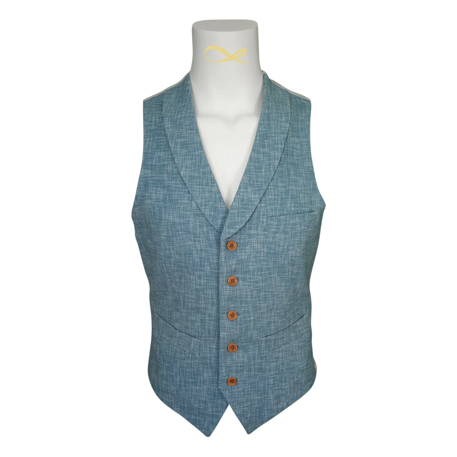 Teal Blu Lino Tweed Ciottoli Waistcoat sold by Sebastian Cruz Couture product image thumbnail 2