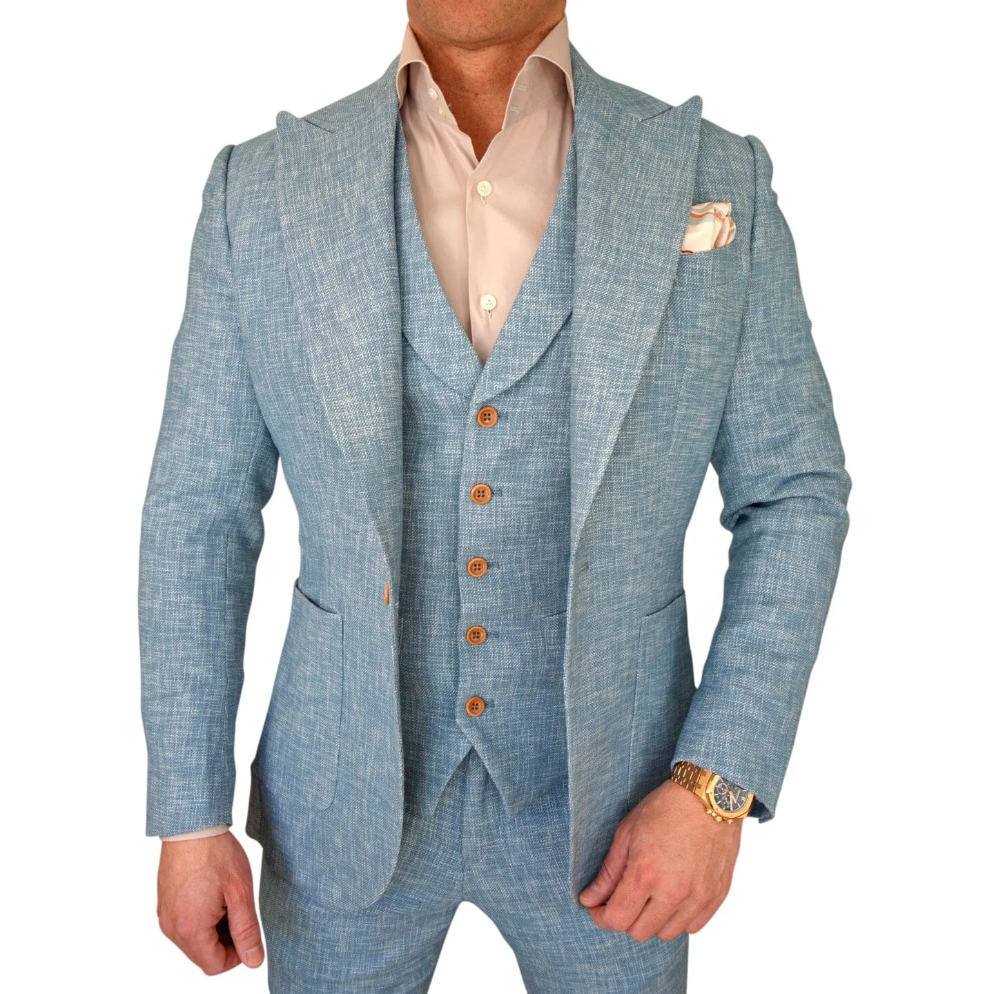 Teal Blu Lino Tweed Jacket sold by Sebastian Cruz Couture product image thumbnail 3
