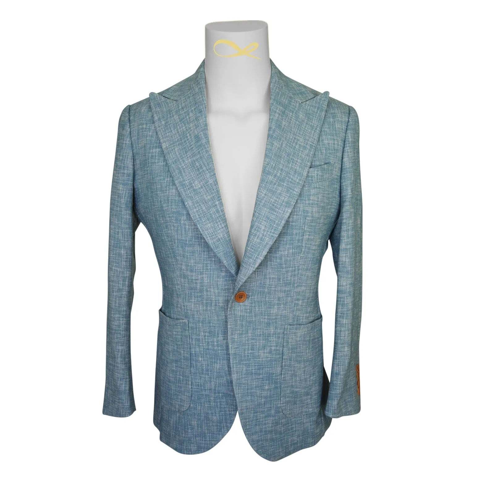 Teal Blu Lino Tweed Jacket sold by Sebastian Cruz Couture product image thumbnail 4